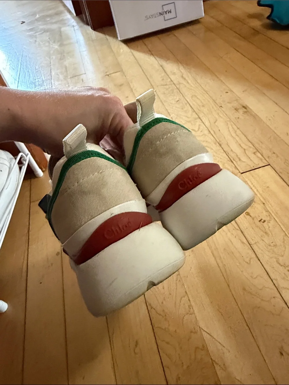 Chloe Chunky Athletic Sneakers in Cream, Green and Brown - Picture 5 of 7